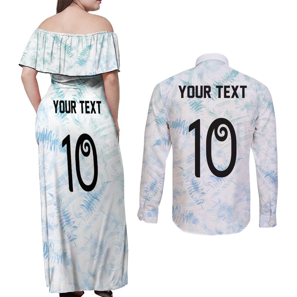 Custom New Zealand Football Couples Matching Off Shoulder Maxi Dress and Long Sleeve Button Shirt The Whites-Aotearoa Inspired LT03 - Polynesian Pride