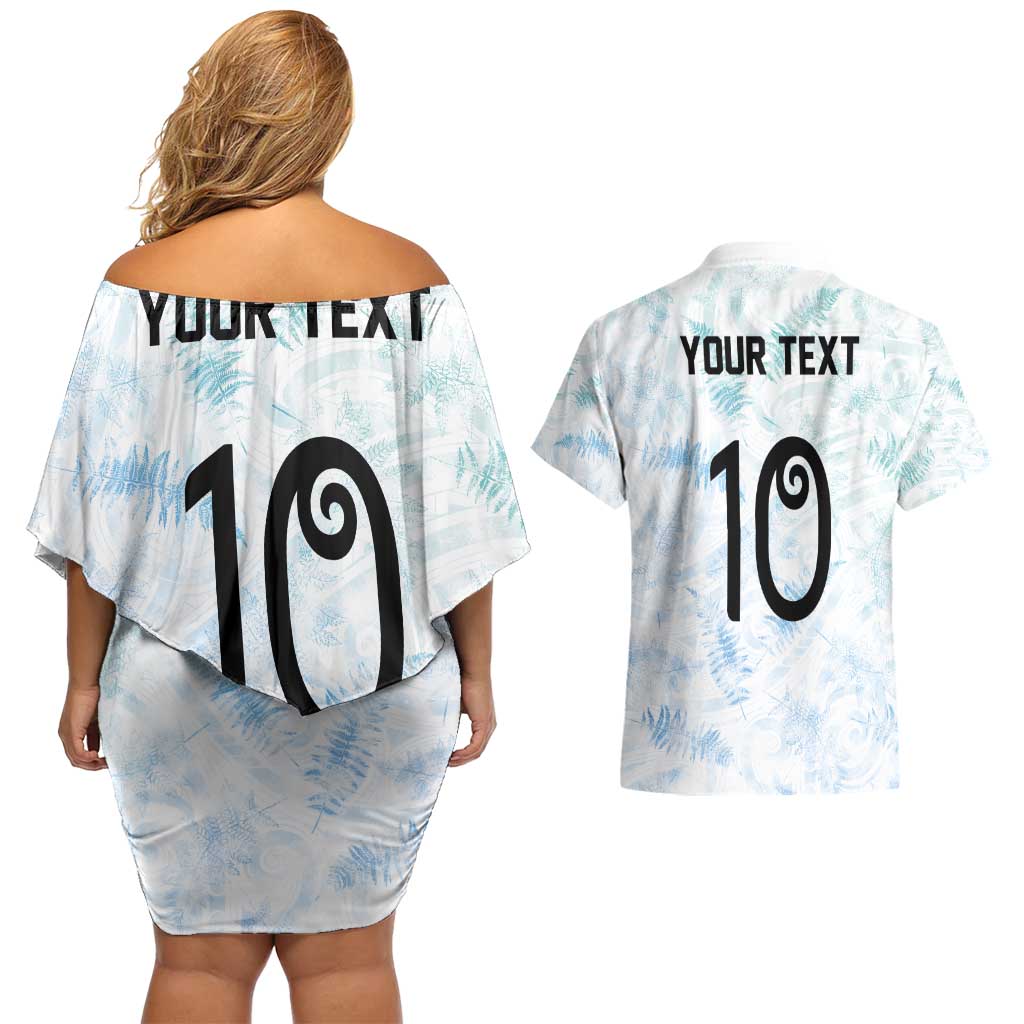 Custom New Zealand Football Couples Matching Off Shoulder Short Dress and Hawaiian Shirt The Whites-Aotearoa Inspired LT03 - Polynesian Pride