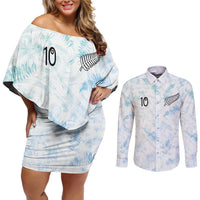 Custom New Zealand Football Couples Matching Off Shoulder Short Dress and Long Sleeve Button Shirt The Whites-Aotearoa Inspired LT03 White - Polynesian Pride