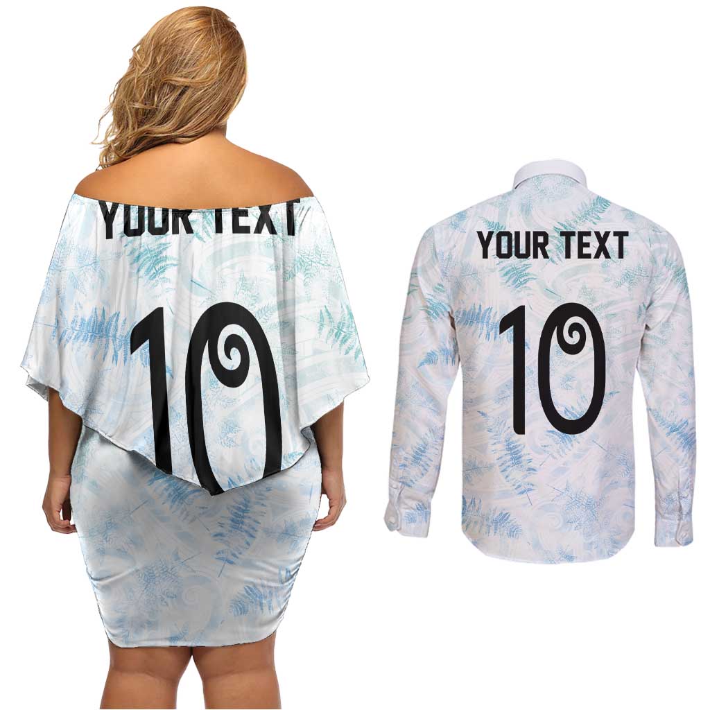 Custom New Zealand Football Couples Matching Off Shoulder Short Dress and Long Sleeve Button Shirt The Whites-Aotearoa Inspired LT03 - Polynesian Pride