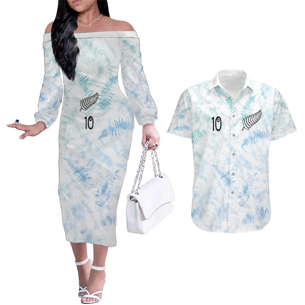 Custom New Zealand Football Couples Matching Off The Shoulder Long Sleeve Dress and Hawaiian Shirt The Whites-Aotearoa Inspired - Polynesian Pride