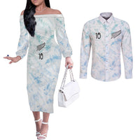 Custom New Zealand Football Couples Matching Off The Shoulder Long Sleeve Dress and Long Sleeve Button Shirt The Whites-Aotearoa Inspired LT03 White - Polynesian Pride