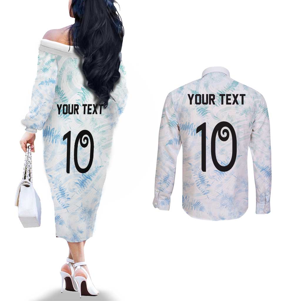 Custom New Zealand Football Couples Matching Off The Shoulder Long Sleeve Dress and Long Sleeve Button Shirt The Whites-Aotearoa Inspired LT03 - Polynesian Pride