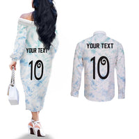 Custom New Zealand Football Couples Matching Off The Shoulder Long Sleeve Dress and Long Sleeve Button Shirt The Whites-Aotearoa Inspired LT03 - Polynesian Pride