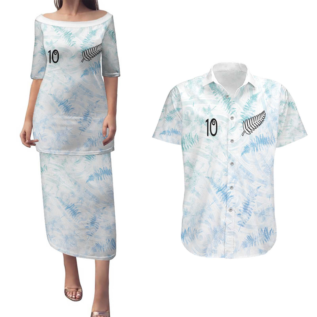 Custom New Zealand Football Couples Matching Puletasi and Hawaiian Shirt The Whites-Aotearoa Inspired LT03 White - Polynesian Pride