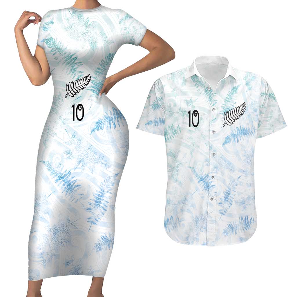 Custom New Zealand Football Couples Matching Short Sleeve Bodycon Dress and Hawaiian Shirt The Whites-Aotearoa Inspired LT03 White - Polynesian Pride