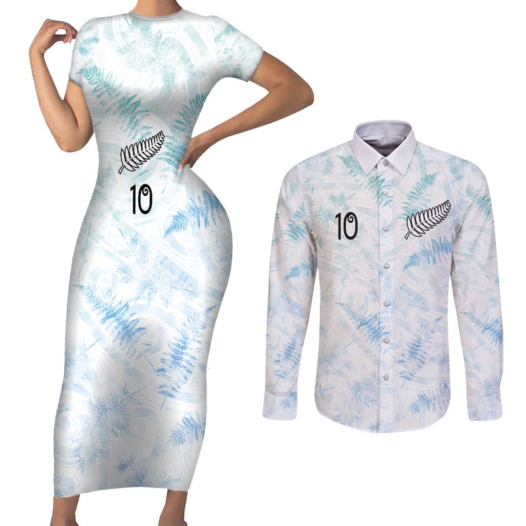 Custom New Zealand Football Couples Matching Short Sleeve Bodycon Dress and Long Sleeve Button Shirt The Whites-Aotearoa Inspired LT03 White - Polynesian Pride