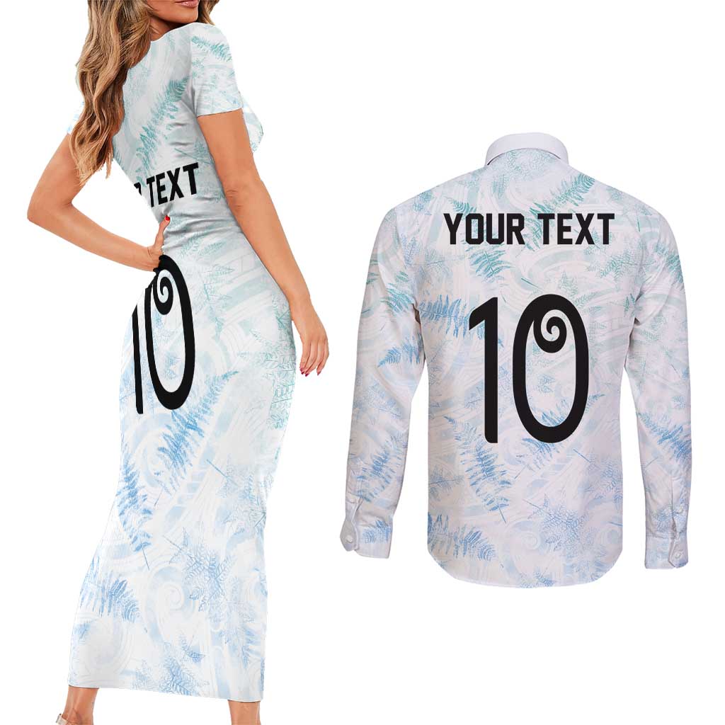 Custom New Zealand Football Couples Matching Short Sleeve Bodycon Dress and Long Sleeve Button Shirt The Whites-Aotearoa Inspired LT03 - Polynesian Pride