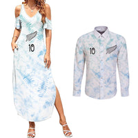 Custom New Zealand Football Couples Matching Summer Maxi Dress and Long Sleeve Button Shirt The Whites-Aotearoa Inspired LT03 White - Polynesian Pride
