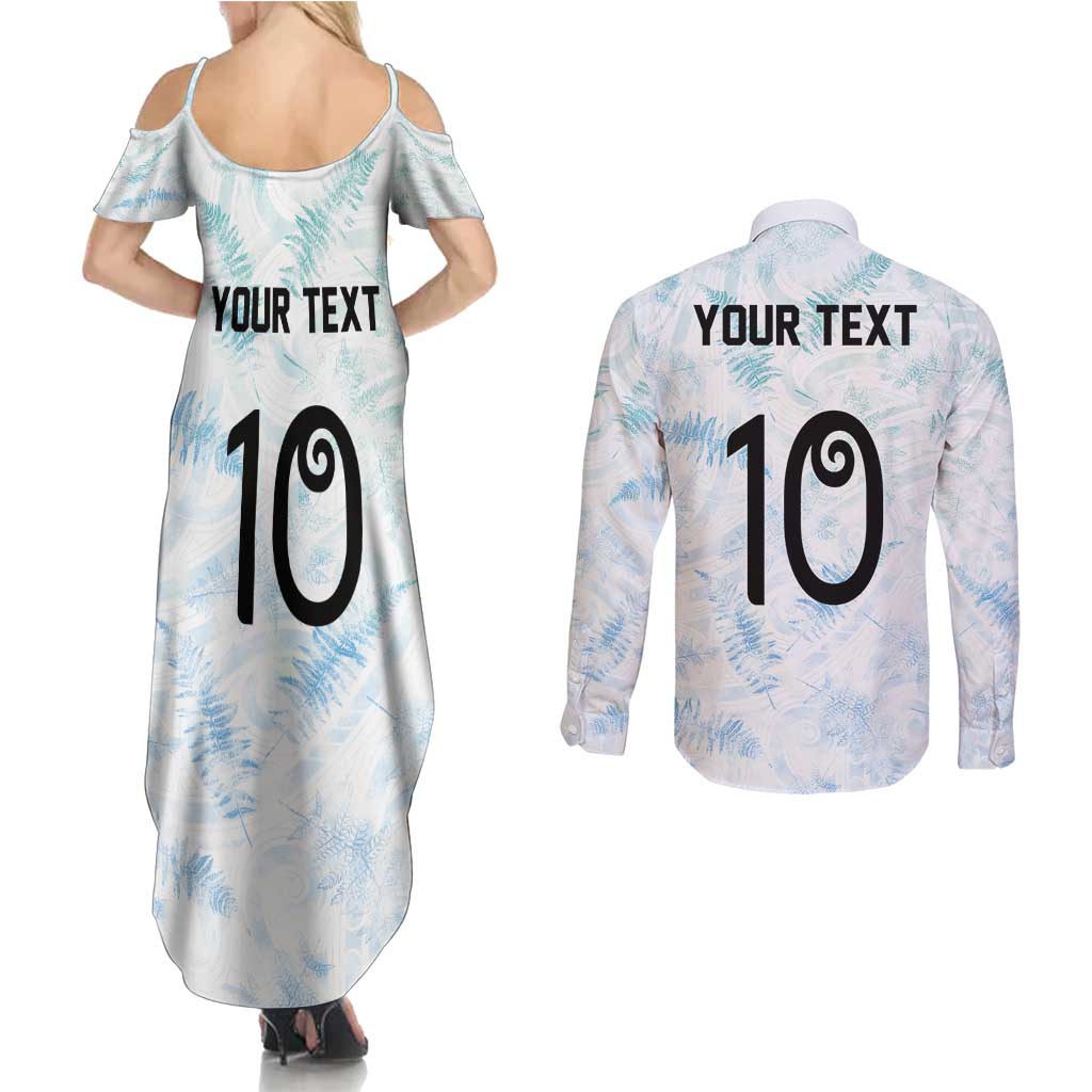 Custom New Zealand Football Couples Matching Summer Maxi Dress and Long Sleeve Button Shirt The Whites-Aotearoa Inspired LT03 - Polynesian Pride