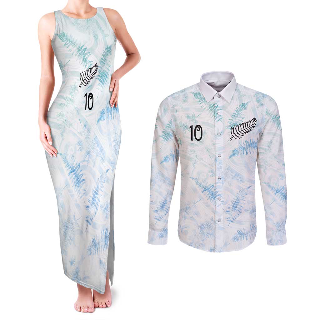 Custom New Zealand Football Couples Matching Tank Maxi Dress and Long Sleeve Button Shirt The Whites-Aotearoa Inspired LT03 White - Polynesian Pride