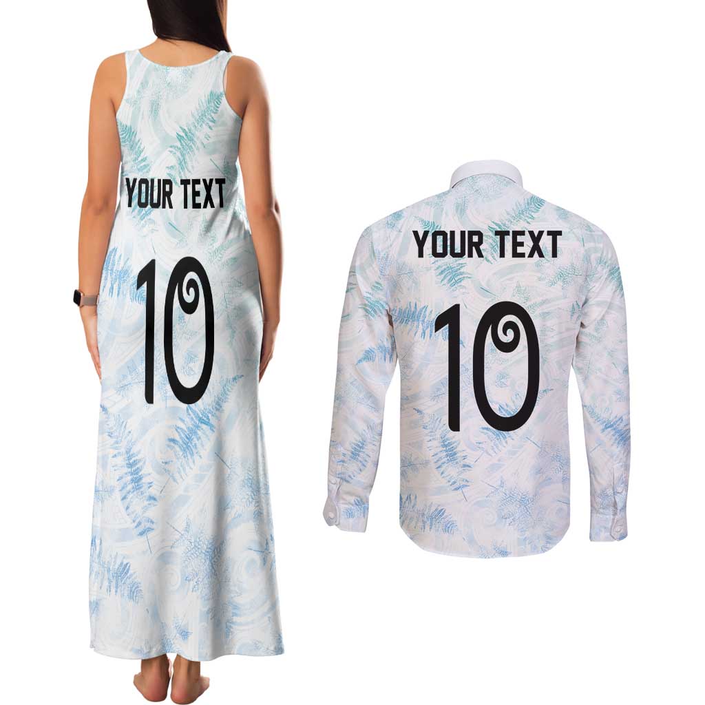 Custom New Zealand Football Couples Matching Tank Maxi Dress and Long Sleeve Button Shirt The Whites-Aotearoa Inspired LT03 - Polynesian Pride