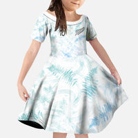Custom New Zealand Football Family Matching Off The Shoulder Long Sleeve Dress and Hawaiian Shirt The Whites-Aotearoa Inspired LT03 Daughter's Dress White - Polynesian Pride