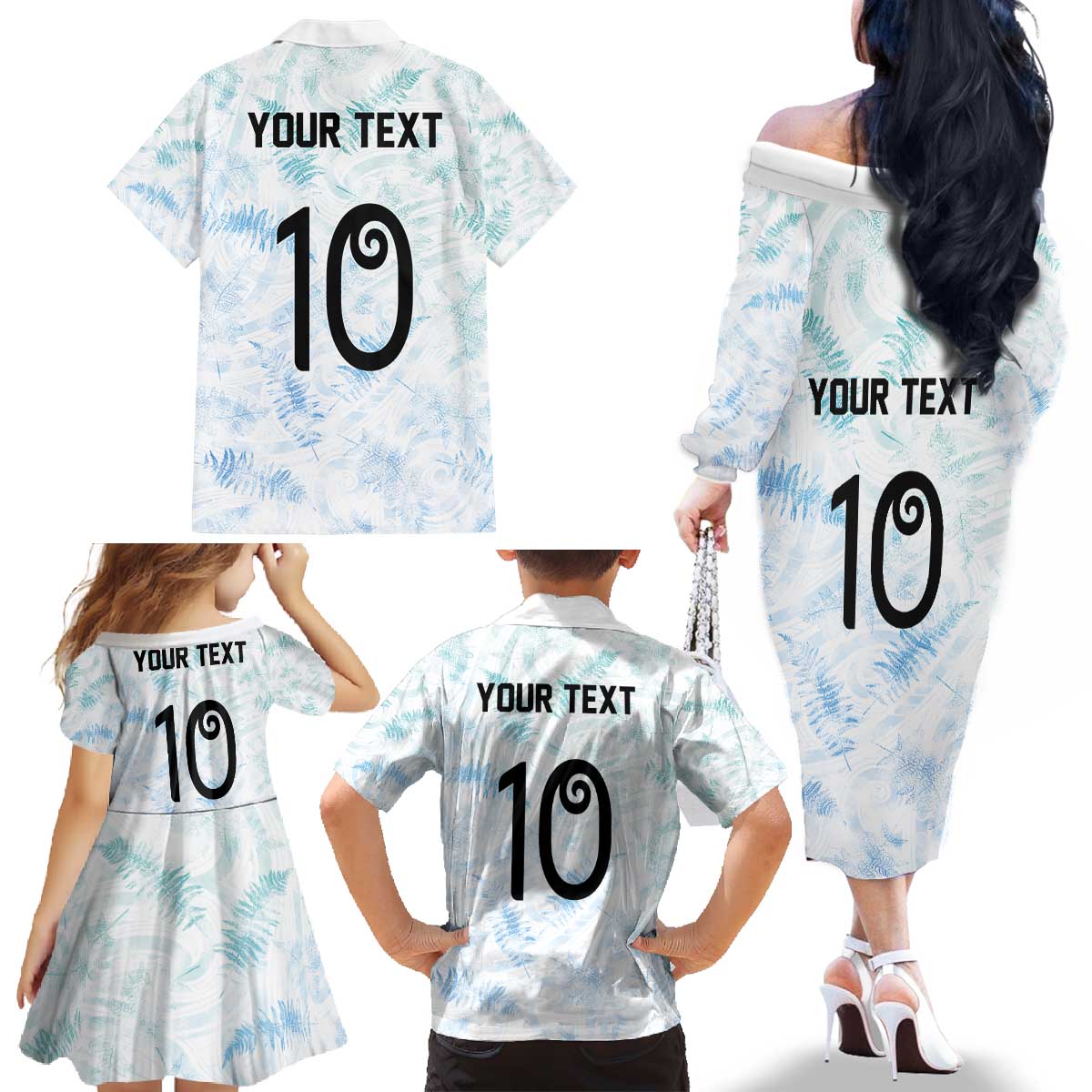 Custom New Zealand Football Family Matching Off The Shoulder Long Sleeve Dress and Hawaiian Shirt The Whites-Aotearoa Inspired LT03 - Polynesian Pride