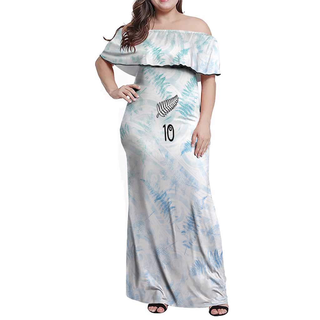 Custom New Zealand Football Family Matching Off Shoulder Maxi Dress and Hawaiian Shirt The Whites-Aotearoa Inspired LT03 Mom's Dress White - Polynesian Pride