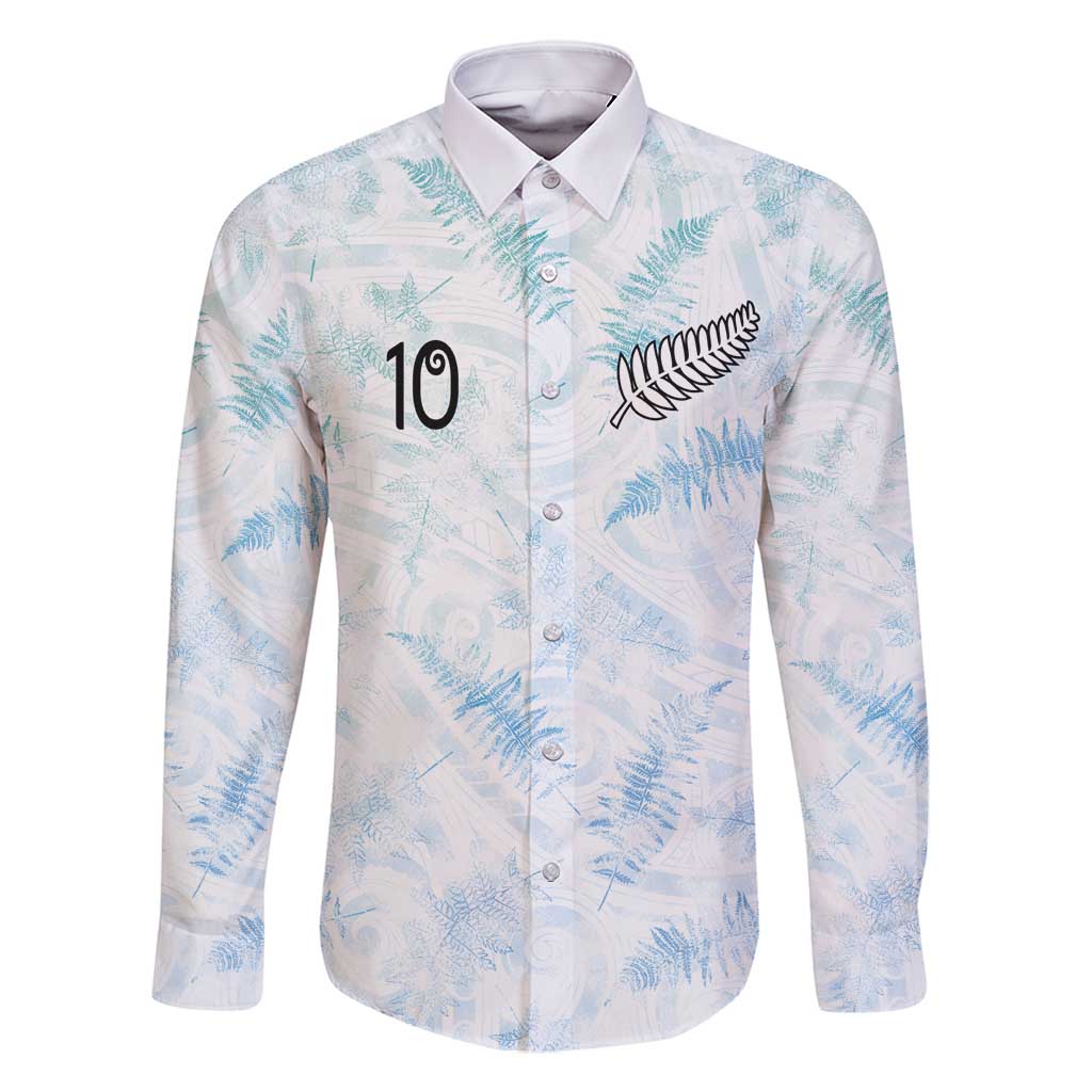 Custom New Zealand Football Family Matching Off Shoulder Short Dress and Hawaiian Shirt The Whites-Aotearoa Inspired LT03 Dad's Shirt - Long Sleeve White - Polynesian Pride