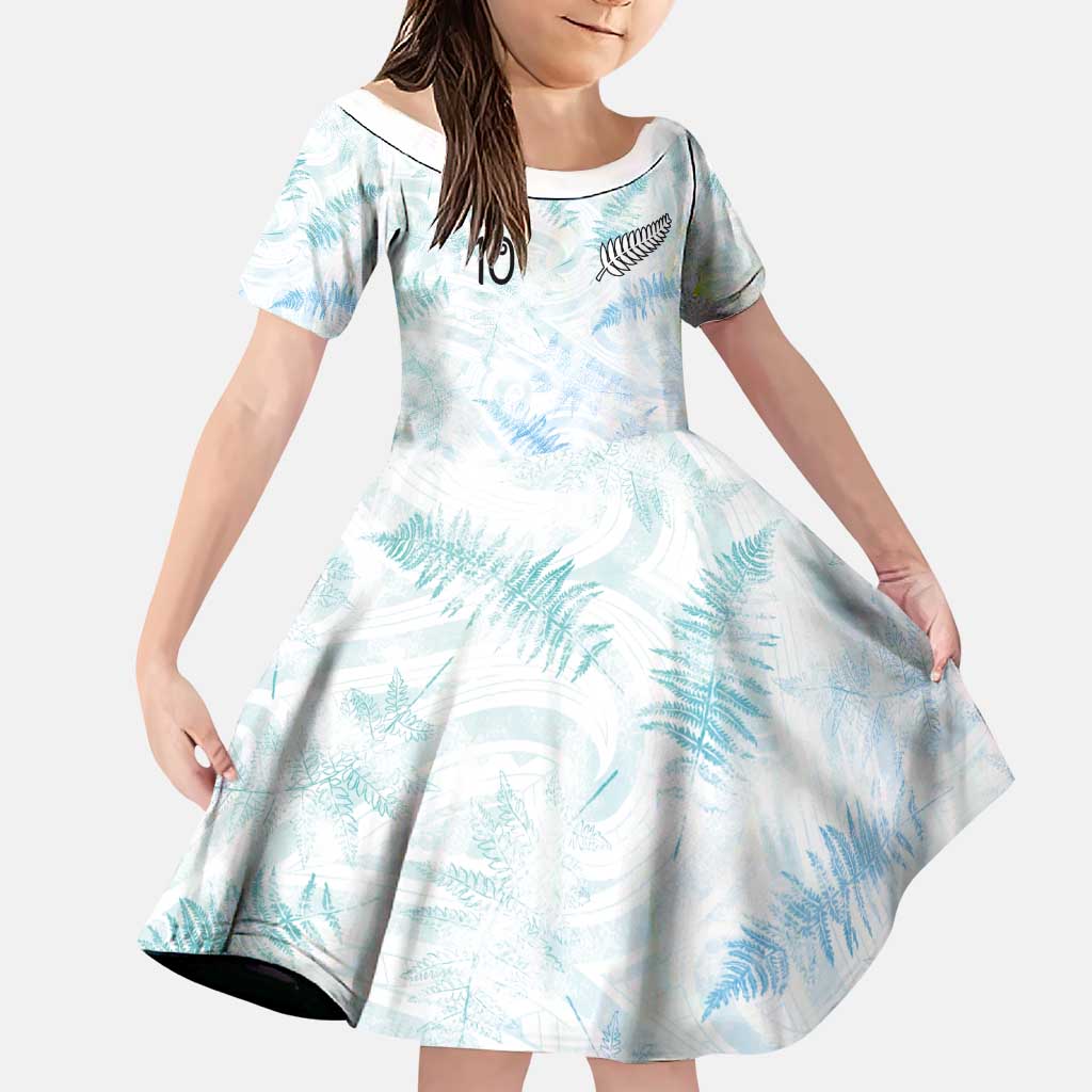Custom New Zealand Football Family Matching Puletasi and Hawaiian Shirt The Whites-Aotearoa Inspired LT03 Daughter's Dress White - Polynesian Pride