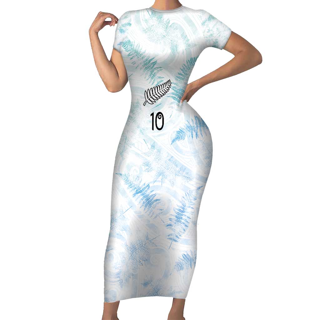 Custom New Zealand Football Family Matching Short Sleeve Bodycon Dress and Hawaiian Shirt The Whites-Aotearoa Inspired LT03 Mom's Dress White - Polynesian Pride