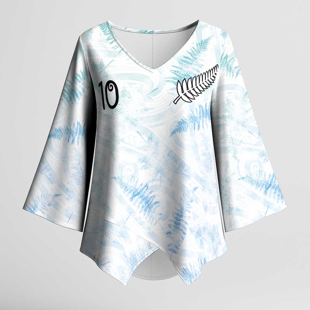 Custom New Zealand Football Kimono Sleeve Blouse The Whites-Aotearoa Inspired LT03 Female White - Polynesian Pride