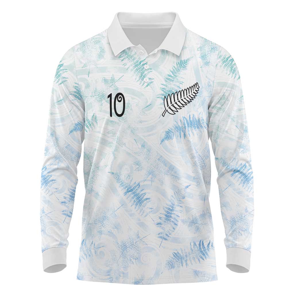 Custom New Zealand Football Long Sleeve Polo Shirt The Whites-Aotearoa Inspired LT03 White - Polynesian Pride