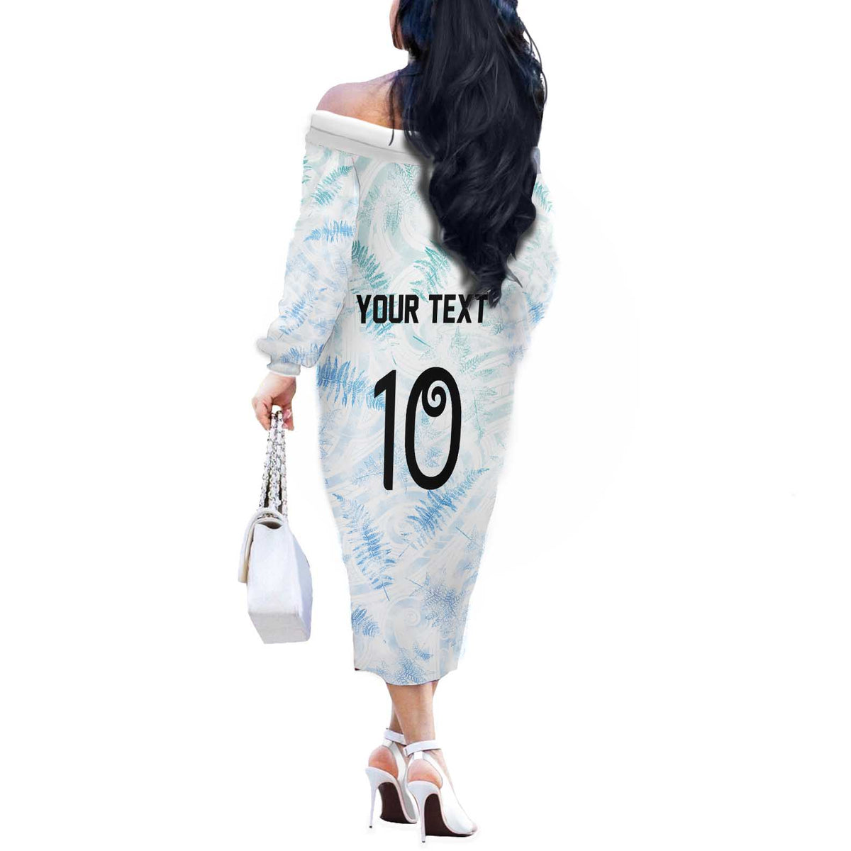 Custom New Zealand Football Off The Shoulder Long Sleeve Dress The Whites-Aotearoa Inspired LT03 - Polynesian Pride