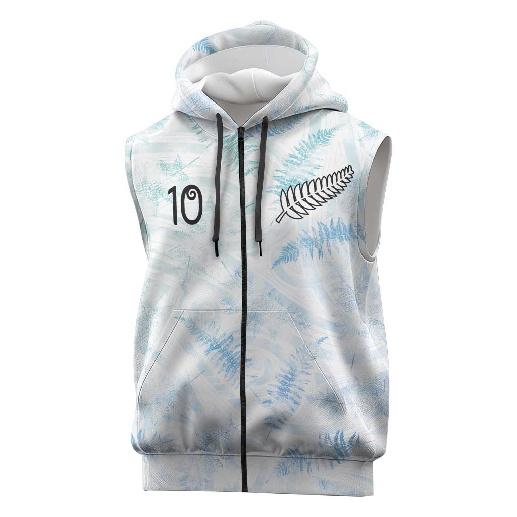 Custom New Zealand Football Sleeveless Zip Hoodie The Whites-Aotearoa Inspired LT03 White - Polynesian Pride