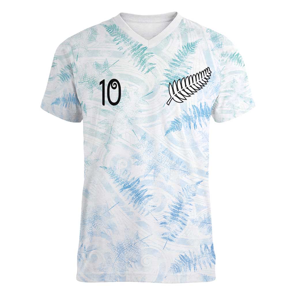 Custom New Zealand Football Women V-Neck T-Shirt The Whites-Aotearoa Inspired LT03 Female White - Polynesian Pride