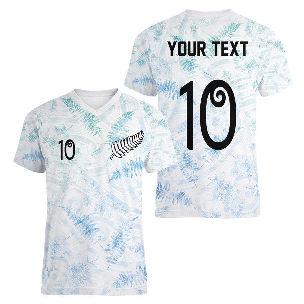 Custom New Zealand Football Women V-Neck T-Shirt The Whites-Aotearoa Inspired LT03 - Polynesian Pride