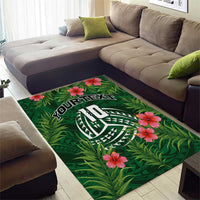 Custom Hawaii Volleyball Area Rug Kakau Abstract and Tropical Plants Green Color - Polynesian Pride