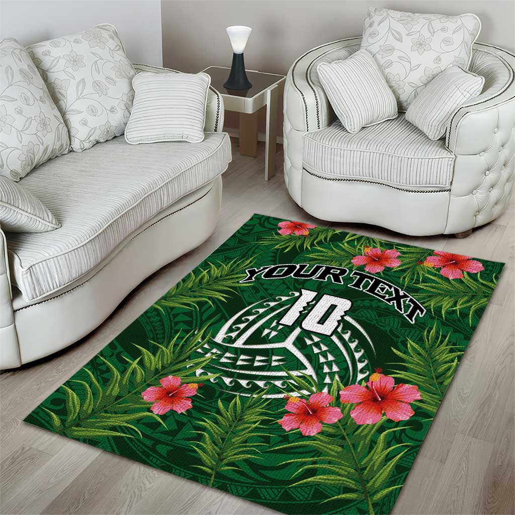 Custom Hawaii Volleyball Area Rug Kakau Abstract and Tropical Plants Green Color - Polynesian Pride