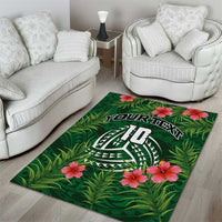 Custom Hawaii Volleyball Area Rug Kakau Abstract and Tropical Plants Green Color - Polynesian Pride