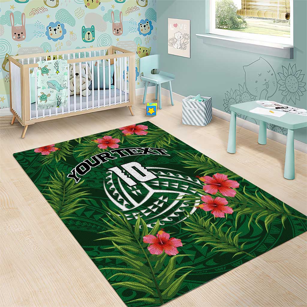 Custom Hawaii Volleyball Area Rug Kakau Abstract and Tropical Plants Green Color - Polynesian Pride