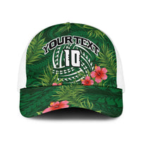 Custom Hawaii Volleyball Baseball Net Cap Kakau Abstract and Tropical Plants Green Color - Polynesian Pride