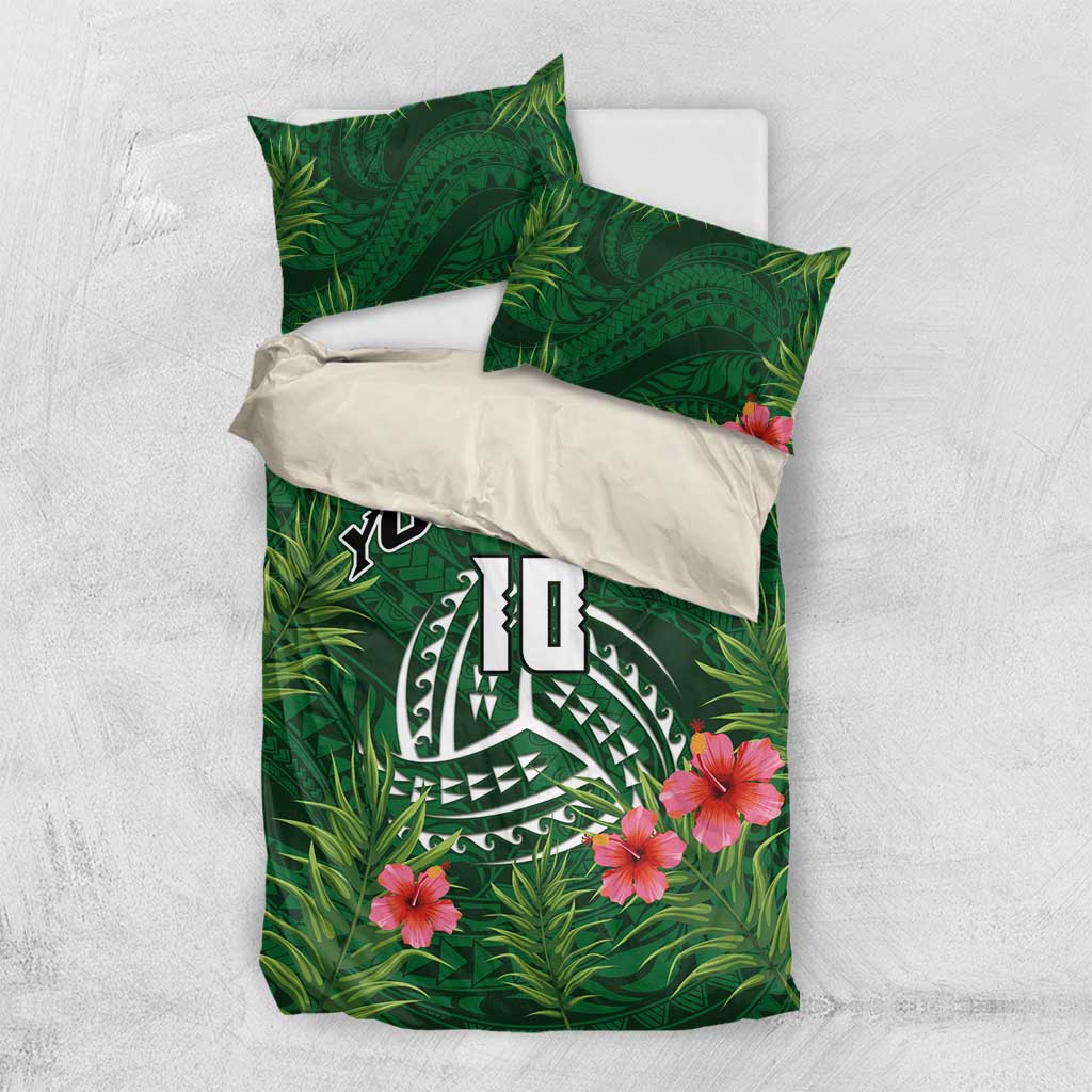 Custom Hawaii Volleyball Bedding Set Kakau Abstract and Tropical Plants Green Color - Polynesian Pride