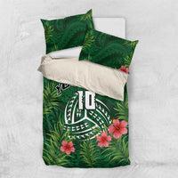 Custom Hawaii Volleyball Bedding Set Kakau Abstract and Tropical Plants Green Color - Polynesian Pride