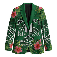 Custom Hawaii Volleyball Blazer Kakau Abstract and Tropical Plants Green Color - Polynesian Pride