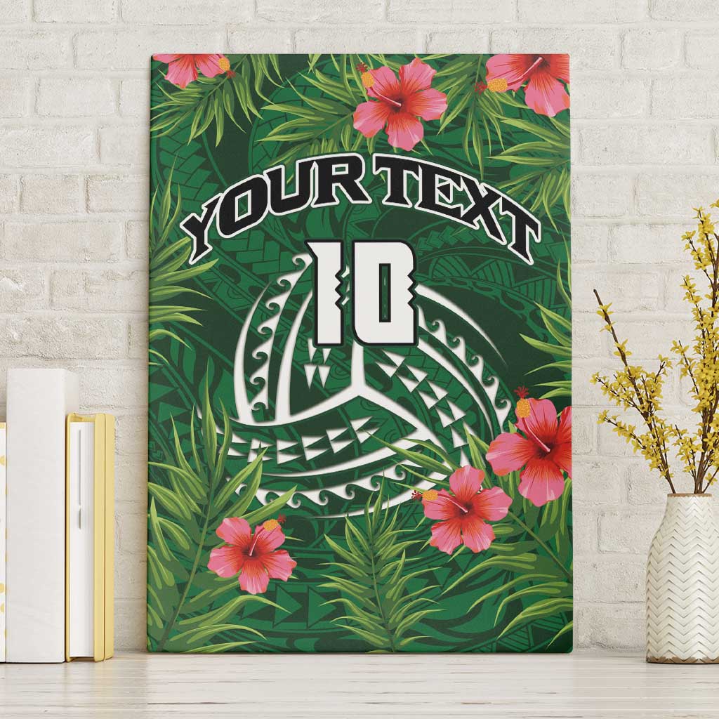Custom Hawaii Volleyball Canvas Wall Art Kakau Abstract and Tropical Plants Green Color - Polynesian Pride