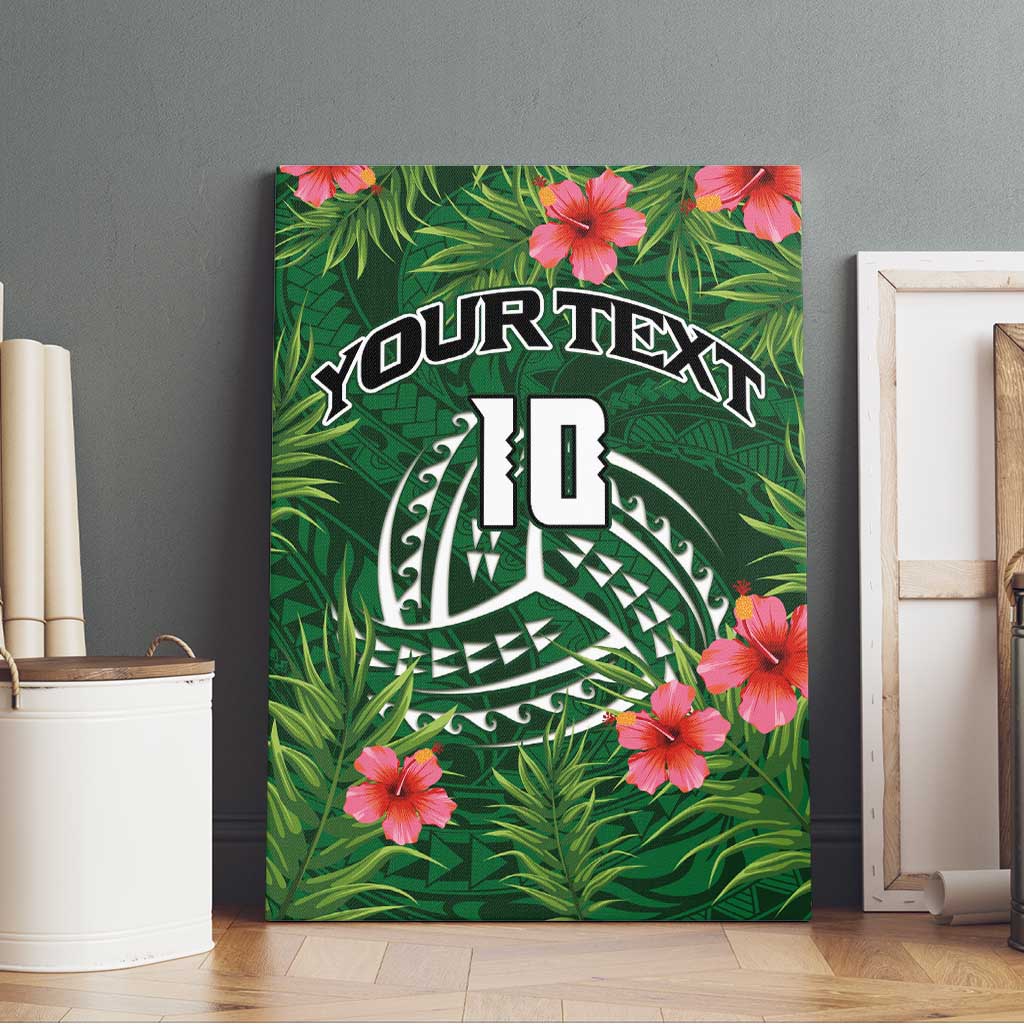 Custom Hawaii Volleyball Canvas Wall Art Kakau Abstract and Tropical Plants Green Color - Polynesian Pride