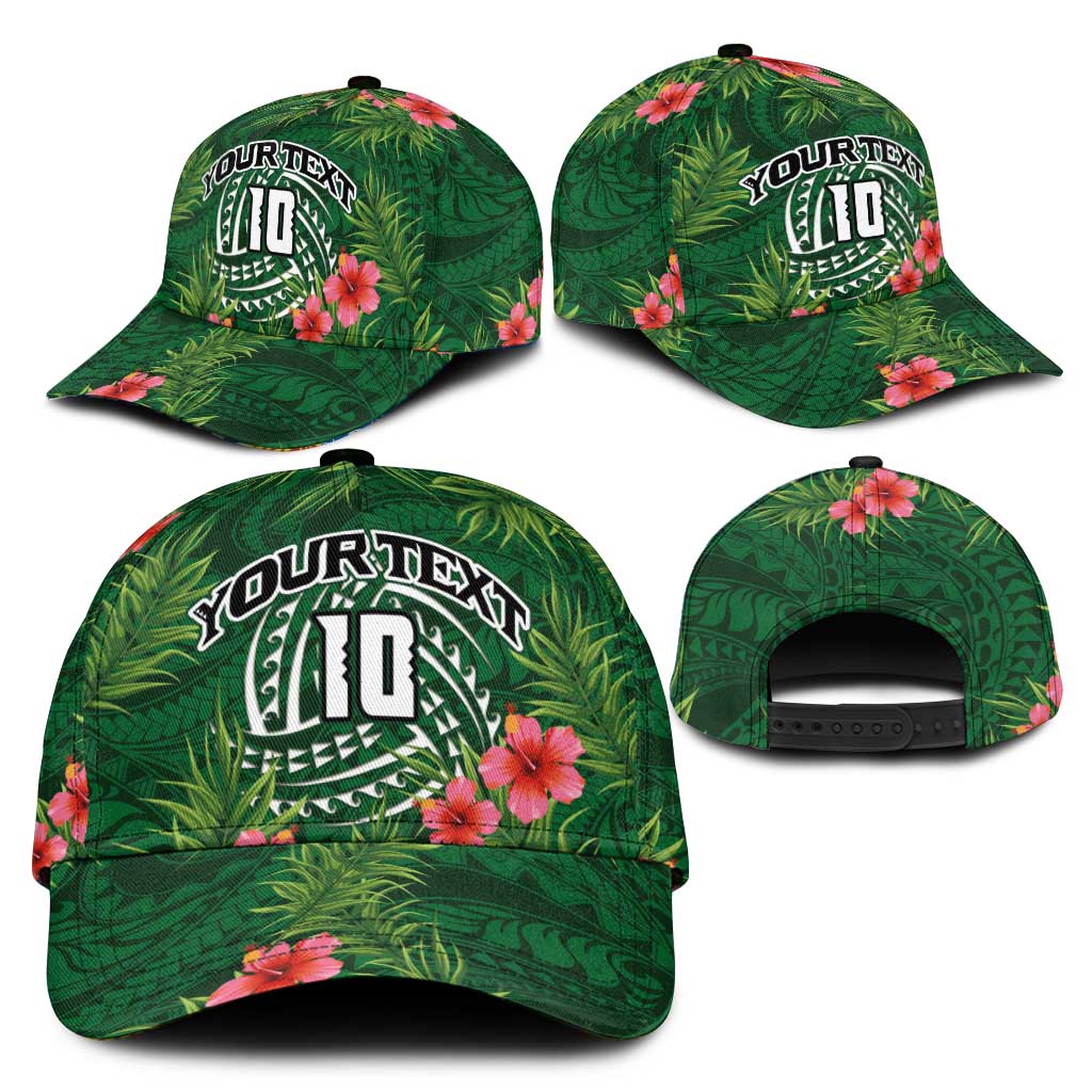 Custom Hawaii Volleyball Classic Cap Kakau Abstract and Tropical Plants Green Color - Polynesian Pride