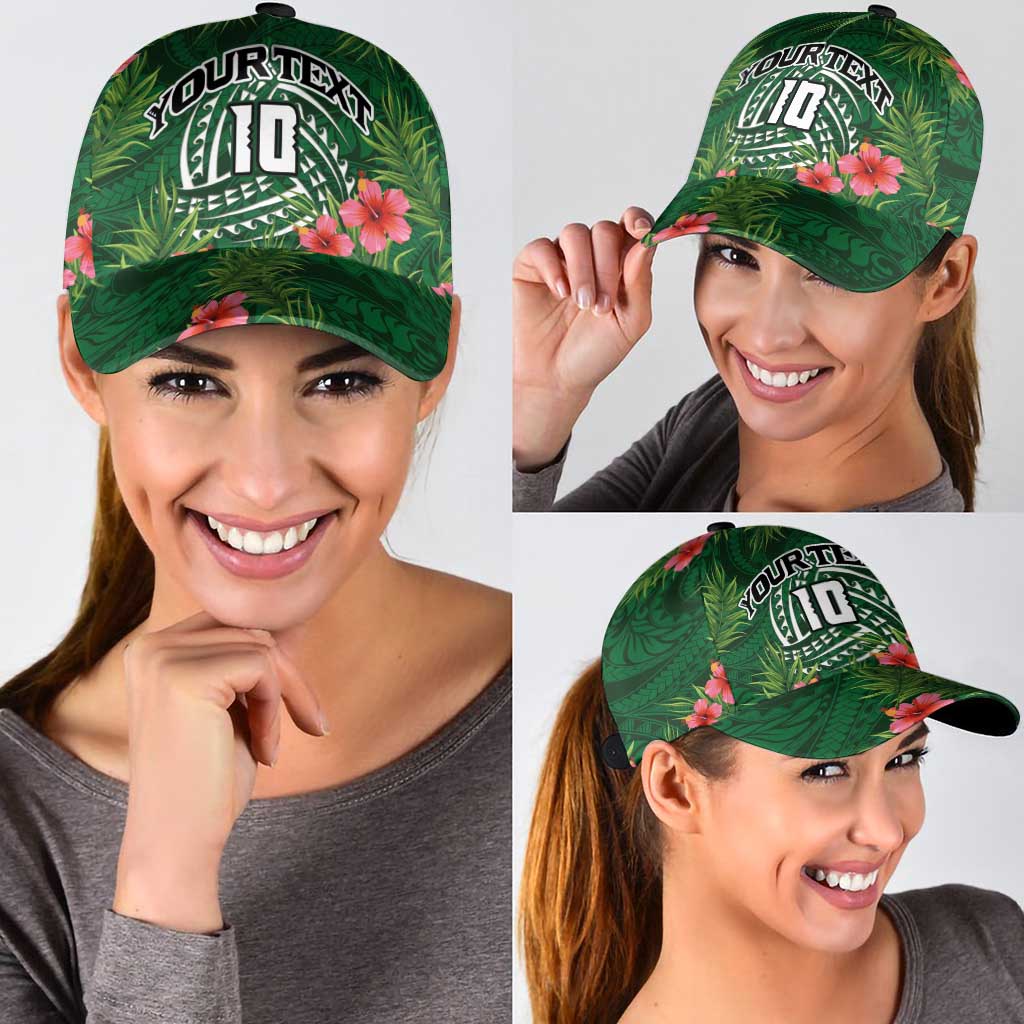 Custom Hawaii Volleyball Classic Cap Kakau Abstract and Tropical Plants Green Color - Polynesian Pride