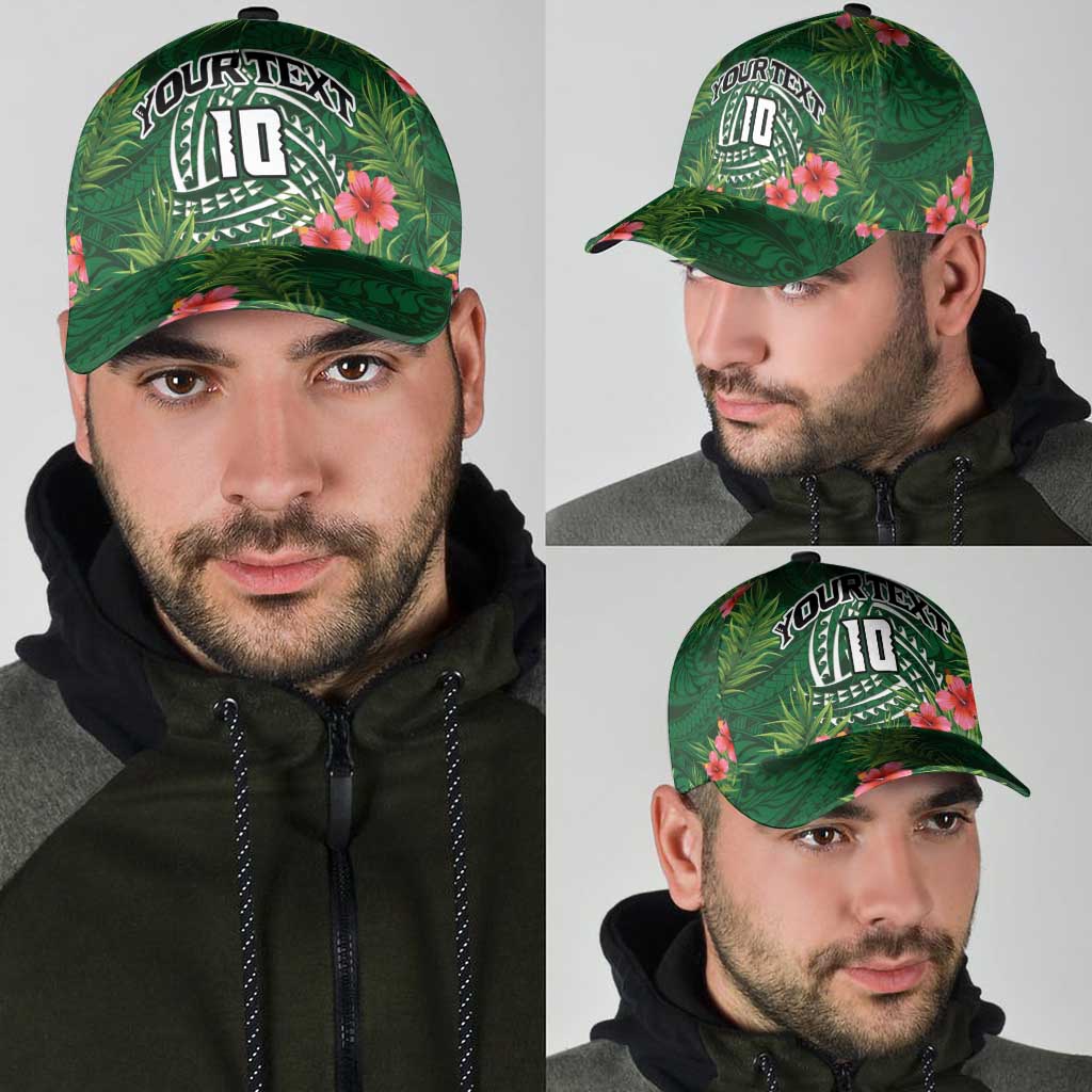 Custom Hawaii Volleyball Classic Cap Kakau Abstract and Tropical Plants Green Color - Polynesian Pride