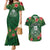 Custom Hawaii Volleyball Couples Matching Mermaid Dress and Hawaiian Shirt Kakau Abstract and Tropical Plants Green Color - Polynesian Pride