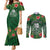 Custom Hawaii Volleyball Couples Matching Mermaid Dress and Long Sleeve Button Shirt Kakau Abstract and Tropical Plants Green Color - Polynesian Pride