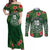Custom Hawaii Volleyball Couples Matching Off Shoulder Maxi Dress and Long Sleeve Button Shirt Kakau Abstract and Tropical Plants Green Color - Polynesian Pride