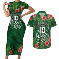 Custom Hawaii Volleyball Couples Matching Short Sleeve Bodycon Dress and Hawaiian Shirt Kakau Abstract and Tropical Plants Green Color LT03 Green - Polynesian Pride