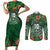 Custom Hawaii Volleyball Couples Matching Short Sleeve Bodycon Dress and Long Sleeve Button Shirt Kakau Abstract and Tropical Plants Green Color - Polynesian Pride