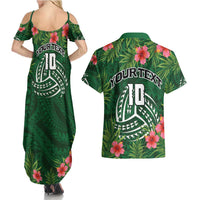 Custom Hawaii Volleyball Couples Matching Summer Maxi Dress and Hawaiian Shirt Kakau Abstract and Tropical Plants Green Color LT03 - Polynesian Pride