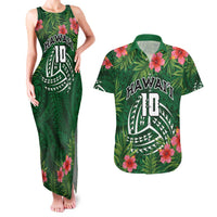 Custom Hawaii Volleyball Couples Matching Tank Maxi Dress and Hawaiian Shirt Kakau Abstract and Tropical Plants Green Color LT03 Green - Polynesian Pride