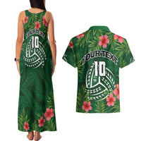 Custom Hawaii Volleyball Couples Matching Tank Maxi Dress and Hawaiian Shirt Kakau Abstract and Tropical Plants Green Color LT03 - Polynesian Pride