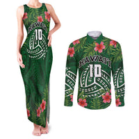 Custom Hawaii Volleyball Couples Matching Tank Maxi Dress and Long Sleeve Button Shirt Kakau Abstract and Tropical Plants Green Color LT03 Green - Polynesian Pride